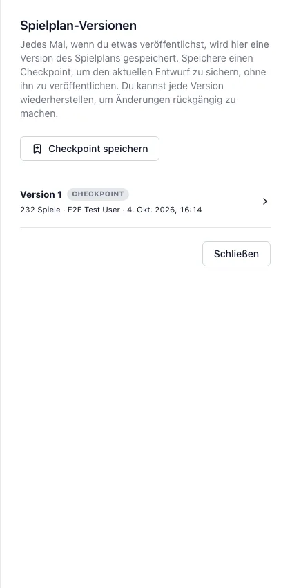 Gespeicherte Spielplanstände und Optionen zur Wiederherstellung