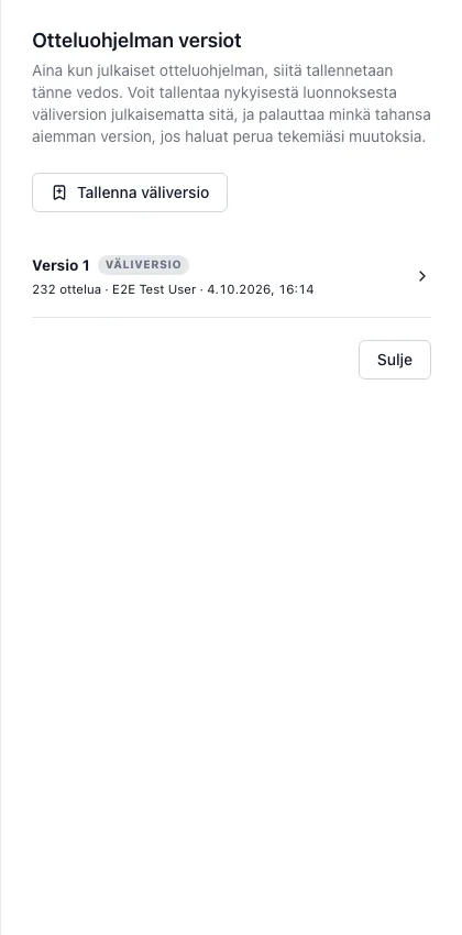 Aikataulun tallennetut tarkistuspisteet ja palautustoiminnot