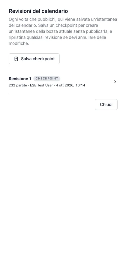 Versioni salvate del calendario e comandi di ripristino