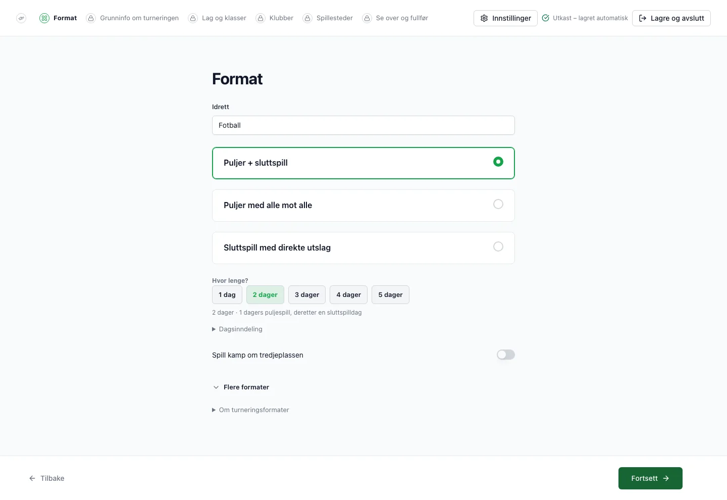 FairGames veiviser for oppsett av turnering